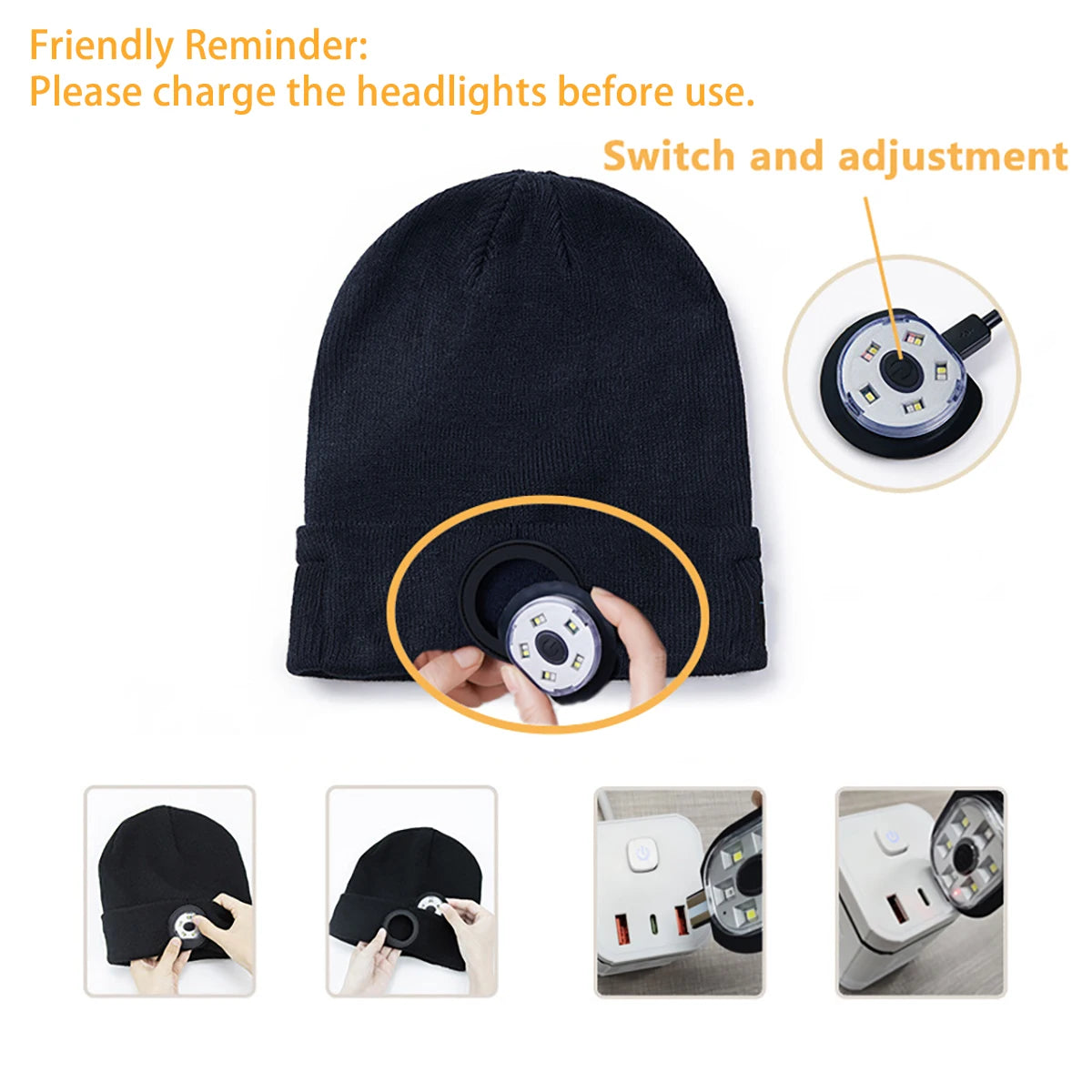 LED Beanie with The Light Unisex USB Rechargeable Headlamp Winter Knitted Cap Gifts For Men Dad Father USB Rechargeable Caps by Anti Spier