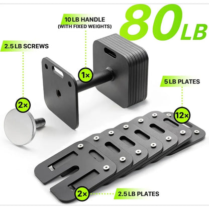 Adjustable Dumbbell Set, 10-80lb, 5lb Increments, Quick-Lock Square Weight Dumbbells for Home Gym Fitness (80lb×2) by Anti Spier