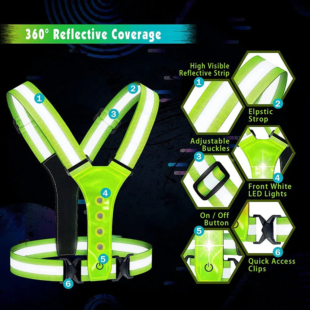 LED Reflective Running Vest,Adjustable Elastic Running Safety Gear LED Light Up Vest Perfect for Running,Walking,Cycling by Anti Spier