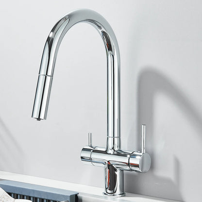 Filtered Kitchen Sink Faucet With Retractable Sprayer Brass Water Filter Tap Drinking Water Tap Vessel Sink Mixer For Kitchen by Anti Spier