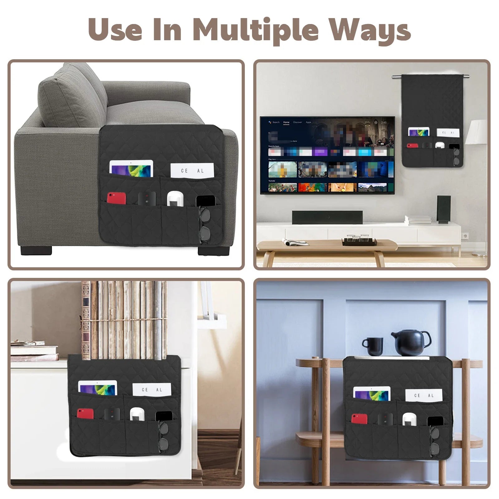 Sofa Armrest Storage Bag with 6 Pockets Waterproof Remote Organizer Reusable Sofa Storage Caddy Washable Armchair Organizer by Anti Spier