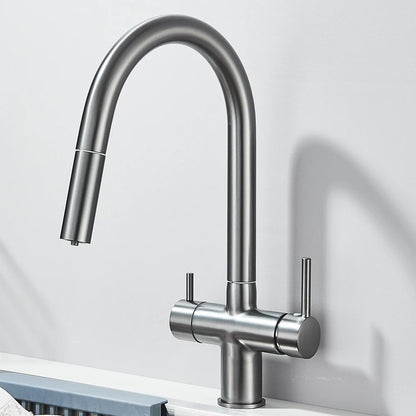 Filtered Kitchen Sink Faucet With Retractable Sprayer Brass Water Filter Tap Drinking Water Tap Vessel Sink Mixer For Kitchen by Anti Spier