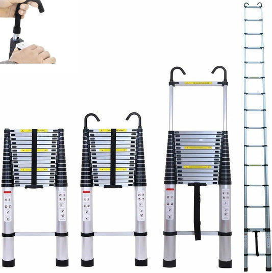 DayPlus 5M Telescopic Ladder with hooks,16.5FT Multi-Purpose Folding Aluminium Foldable Ladder Extension Loft Ladder,330lb EN131 by Anti Spier