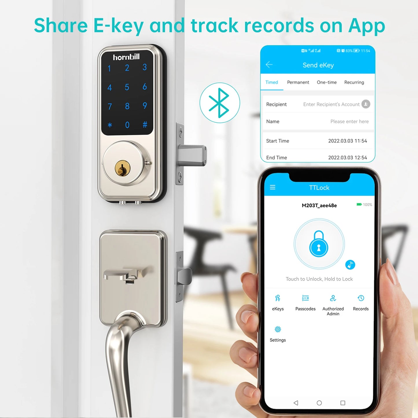 Hornbill Smart Front Door Lock Deadbolt Keyless Entry Locks Electronic Digital Keypad Bluetooth Security For Home Office Airbnb by Anti Spier