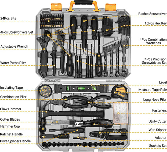 DEKO DKMT178 Household with Drill Wrench Socket Basic Hand Tools Sets for Men Car Repair Mechanic Tool Kit Set Automotive by Anti Spier