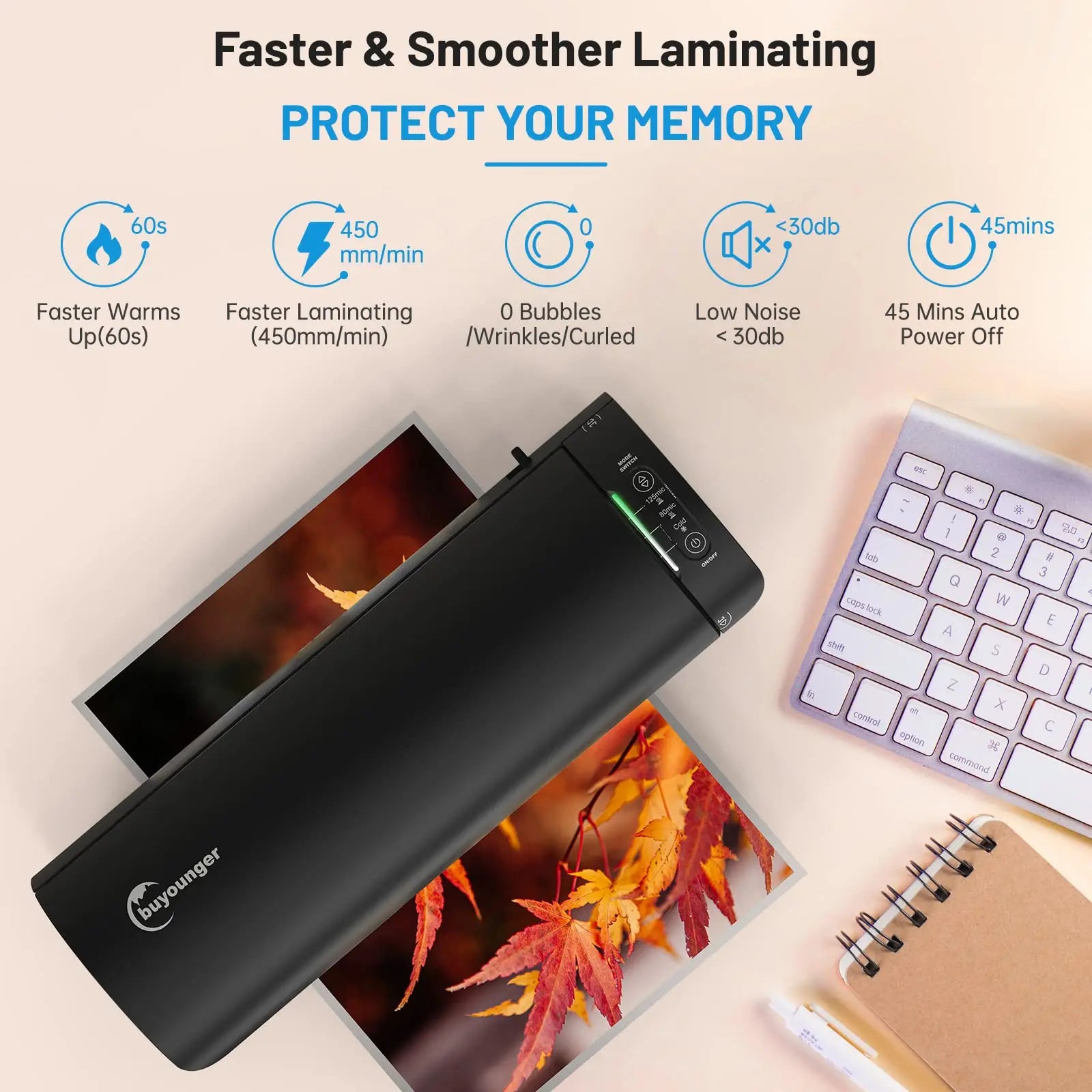 Laminator, Laminator Machine with Laminating Sheets & 60s Warm Up, 6 in 1 Hot & Cold A4 Laminating Machine, 9 Inch by Anti Spier