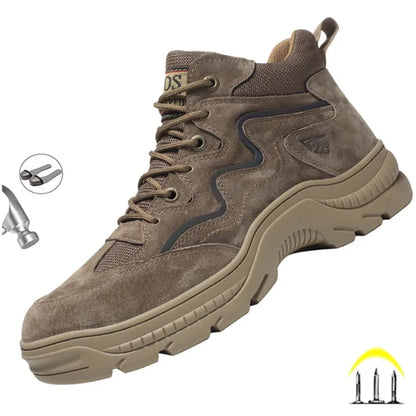 Reflective Strip Design Safety Work Shoes For Men Cow Suede Leather Indestructible Construction Boots Steel Toe Male Footwear by Anti Spier