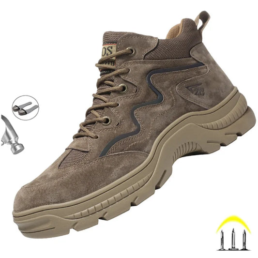 Reflective Strip Design Safety Work Shoes For Men Cow Suede Leather Indestructible Construction Boots Steel Toe Male Footwear by Anti Spier