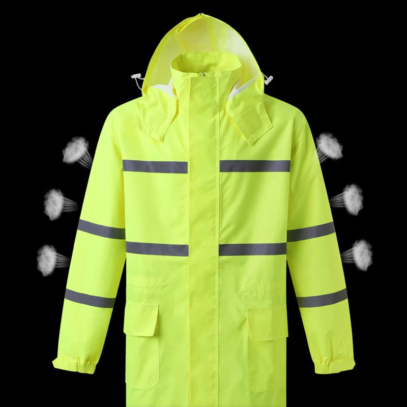 Hi Vis Rain Jacket Reflective Safety Long Rain Coat for Men And Women by Anti Spier