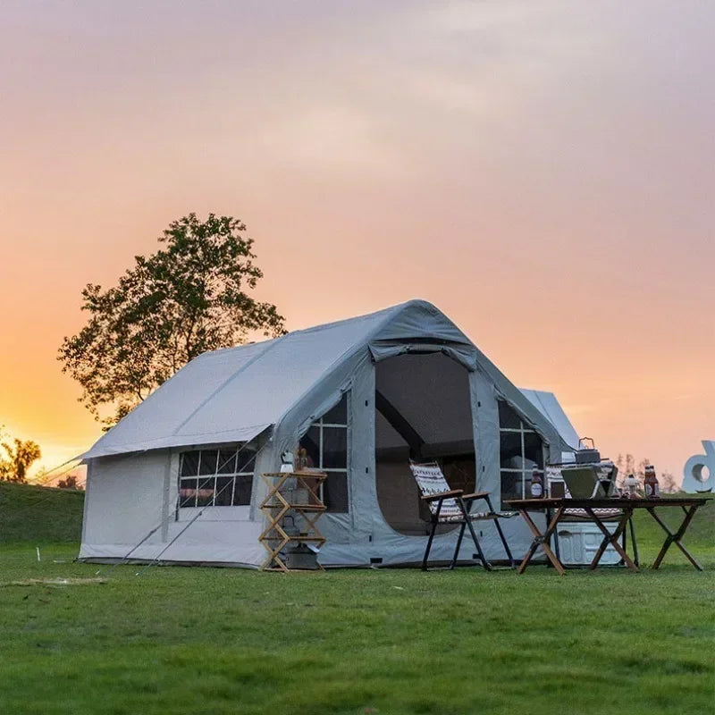 Inflatable camping tent no need to build 10 square meters 6-8 person space chimney design windproof and rainproof by Anti Spier
