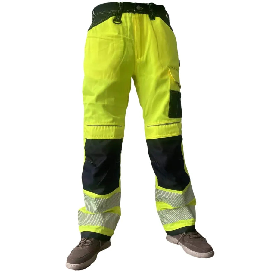 Reflective Stripe Pants Multi Pockets Cotton Construction Work Pants for Men Ouddoor Road Workwear Trousers Safety Cargo Pants by Anti Spier