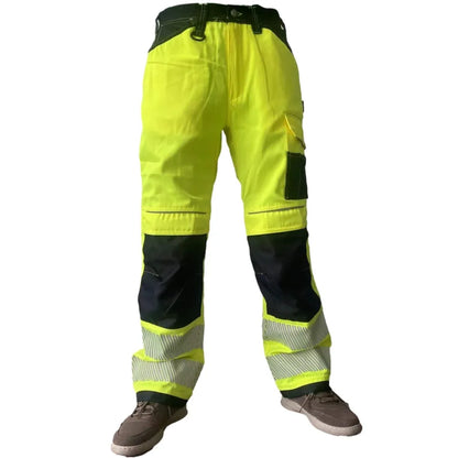 Reflective Stripe Pants Multi Pockets Cotton Construction Work Pants for Men Ouddoor Road Workwear Trousers Safety Cargo Pants by Anti Spier