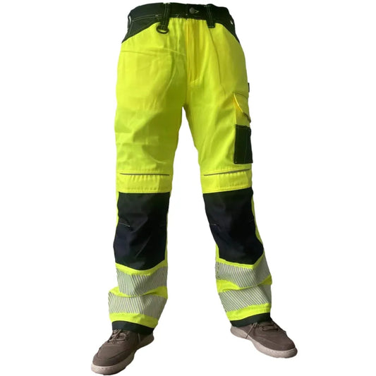 Reflective Stripe Pants Multi Pockets Cotton Construction Work Pants for Men Ouddoor Road Workwear Trousers Safety Cargo Pants by Anti Spier
