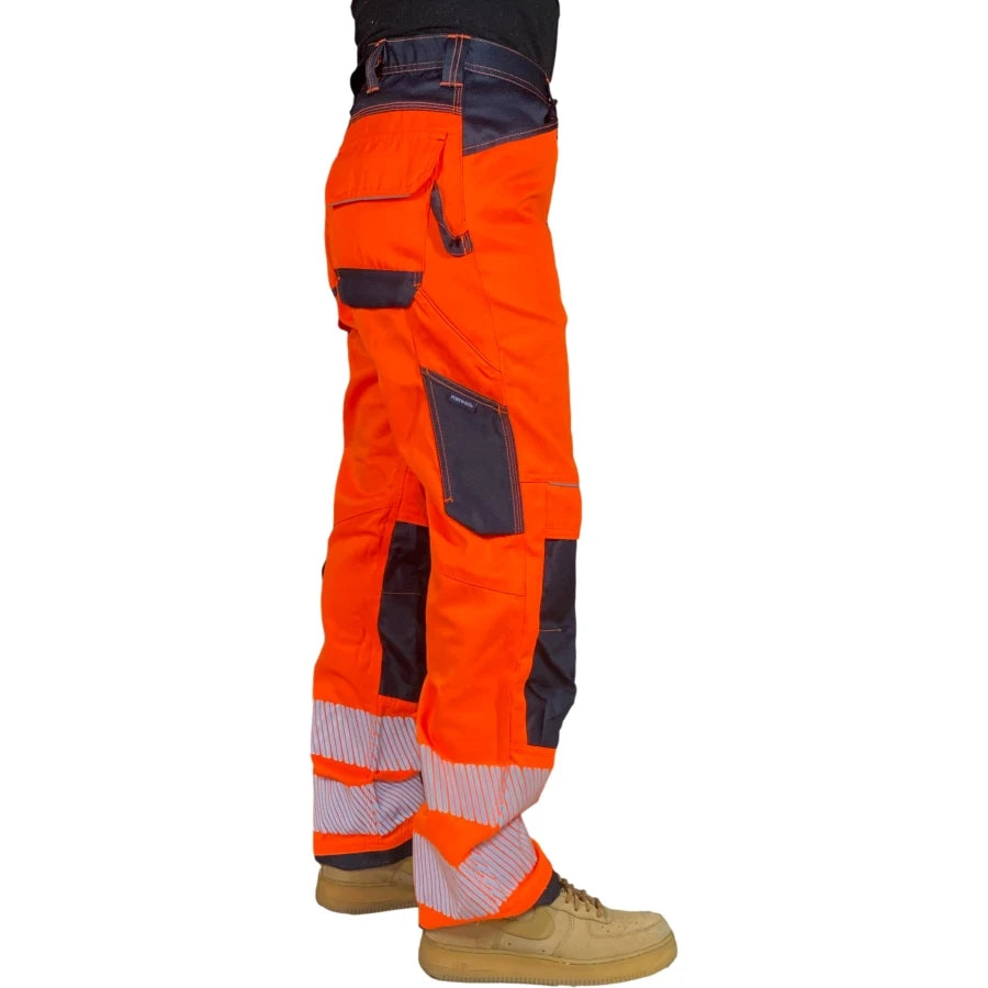Reflective Stripe Pants Multi Pockets Cotton Construction Work Pants for Men Ouddoor Road Workwear Trousers Safety Cargo Pants by Anti Spier