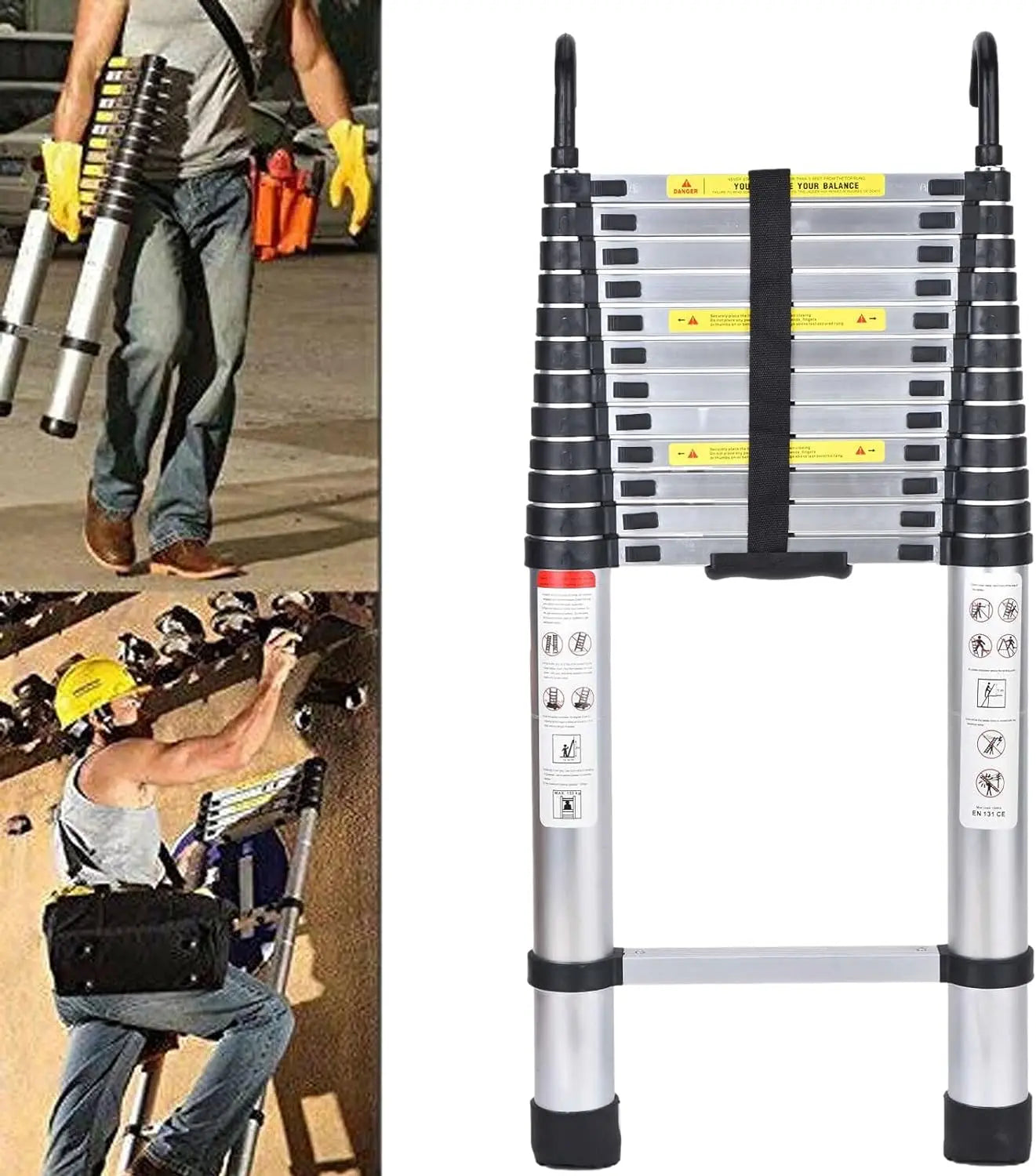 DayPlus 5M Telescopic Ladder with hooks,16.5FT Multi-Purpose Folding Aluminium Foldable Ladder Extension Loft Ladder,330lb EN131 by Anti Spier