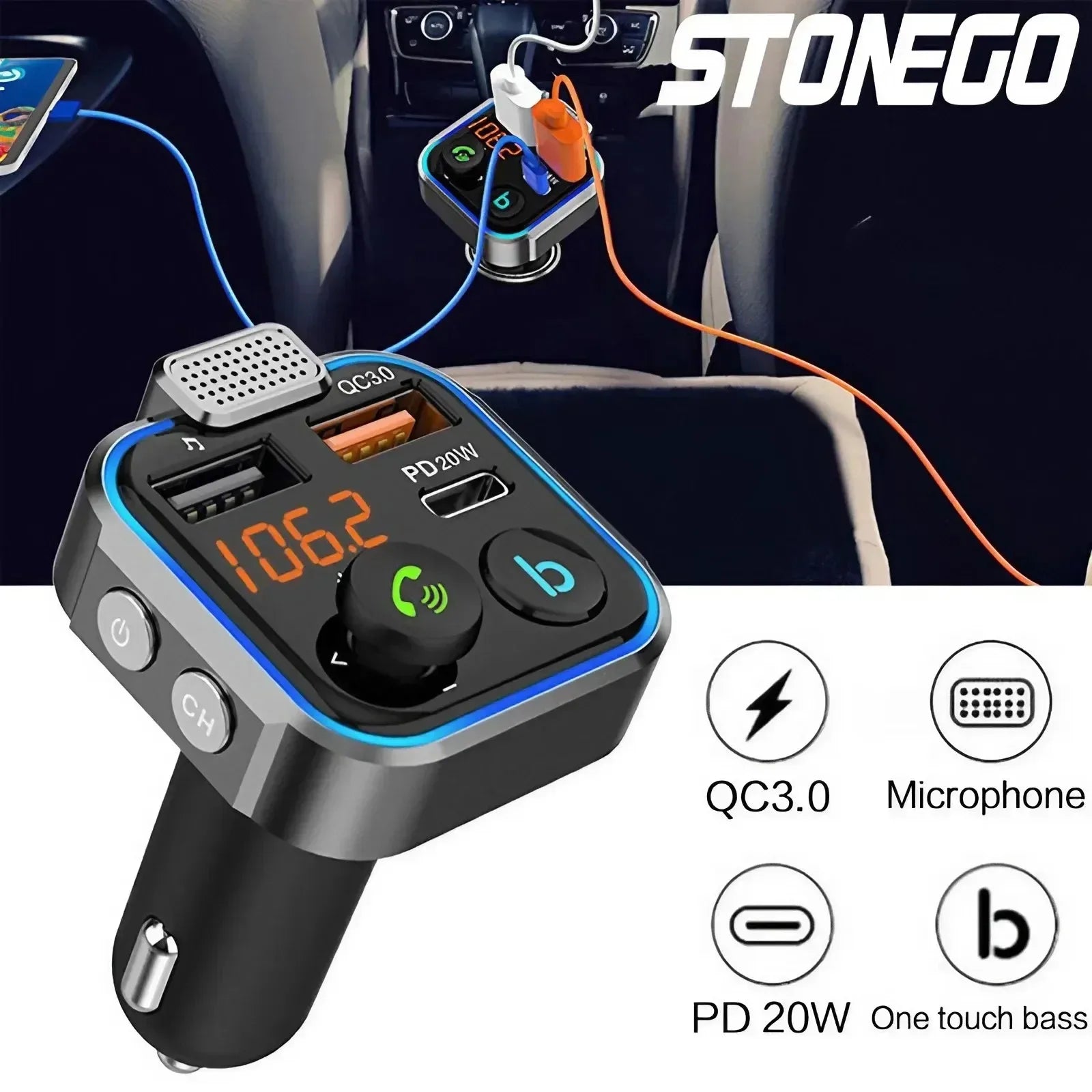 Bluetooth 5.0 FM Transmitter Car Kit - Wireless Hands-Free MP3 Player, Dual USB Quick Charger, PD 20W + QC 3.0, Car Audio Receiv by Anti Spier