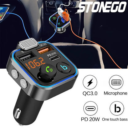 Bluetooth 5.0 FM Transmitter Car Kit - Wireless Hands-Free MP3 Player, Dual USB Quick Charger, PD 20W + QC 3.0, Car Audio Receiv by Anti Spier