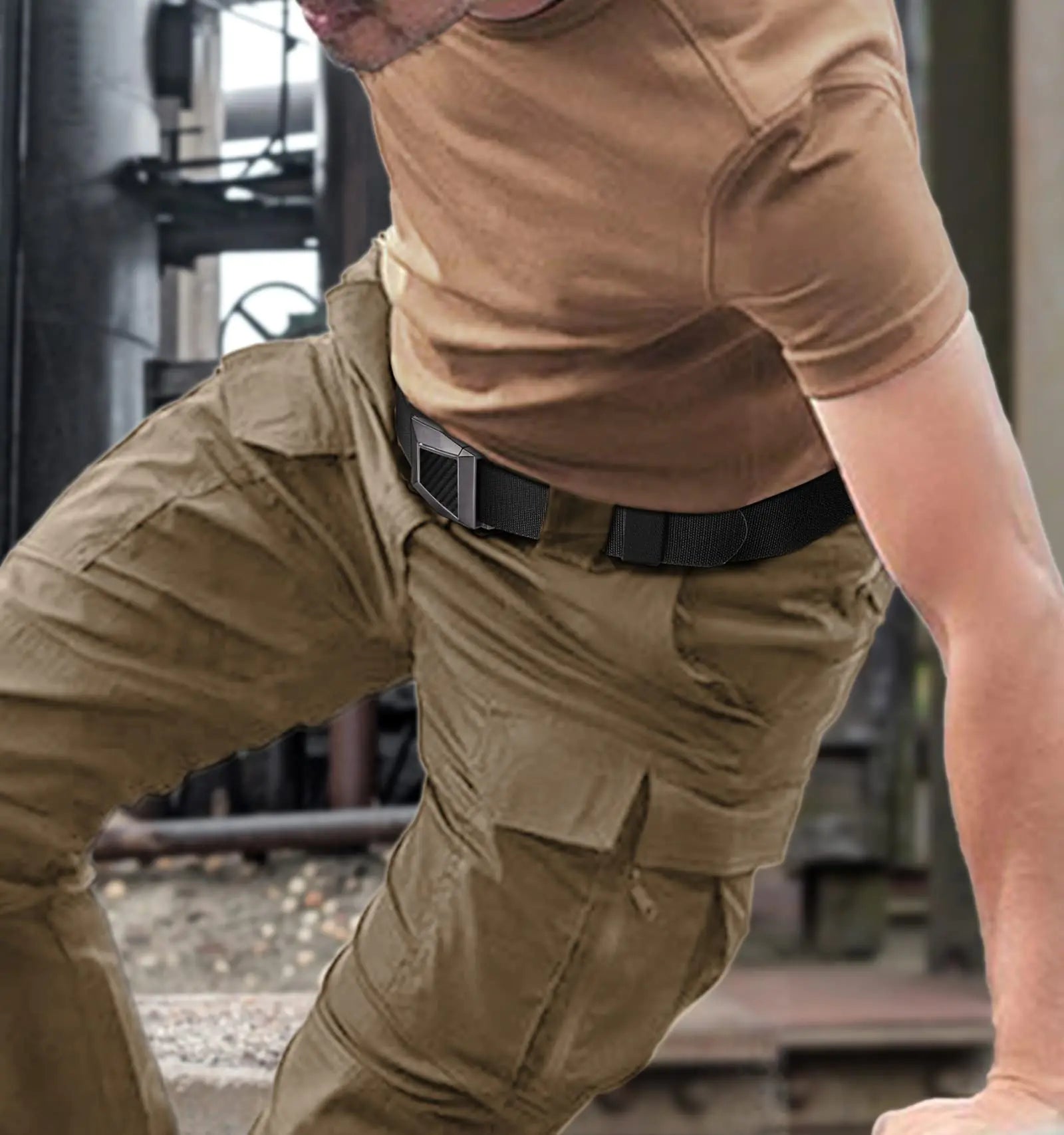 BULLIANT Tactical Belt for Men, Men Stretch Nylon Web Gift Belt 1.5"-Hiking Rigger Military Work-Quick Release Black2972 34"-38"Waist Adjustable by Anti Spier