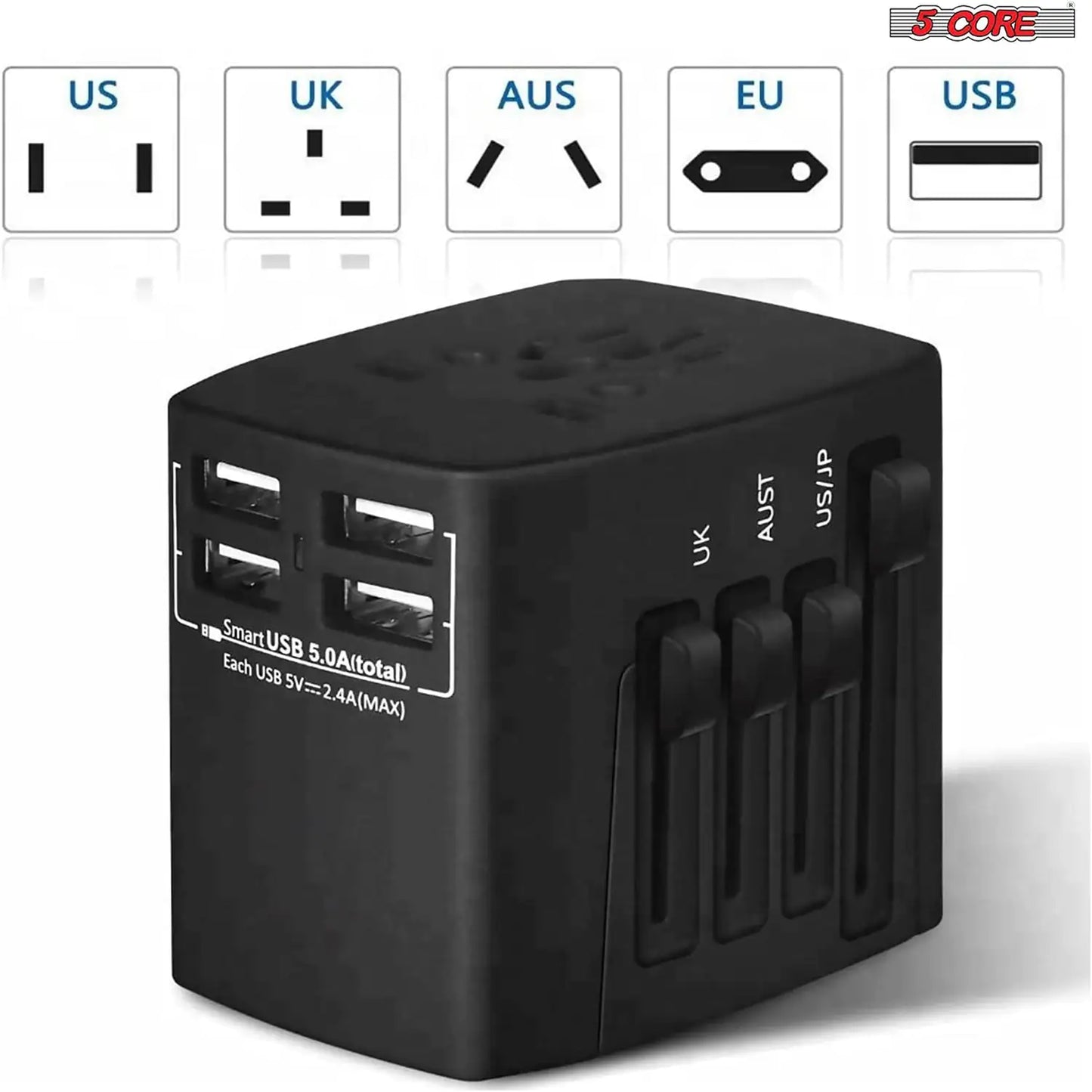 Universal Travel Adapter International Power Adapters 3 Pack Multicharger Plug w 4 USB Ports by Anti Spier