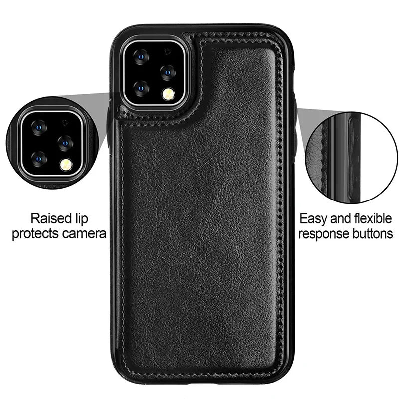 Leather Wallet Case for iPhone - Flip Cover with Card Slots & Kickstand by Anti Spier