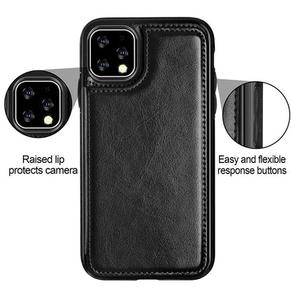 Leather Wallet Case for iPhone - Flip Cover with Card Slots & Kickstand by Anti Spier