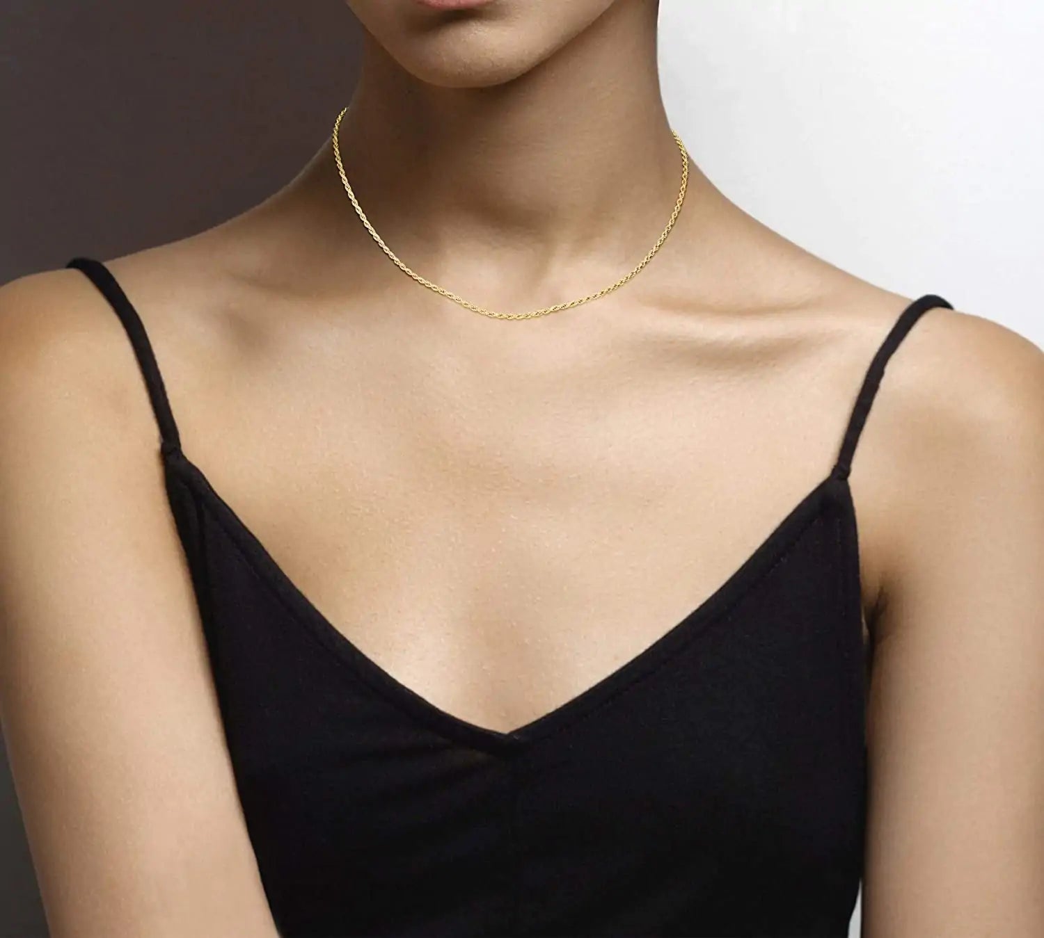 14k Gold Yellow Thin Hollow Rope Chain 16"-24" by Anti Spier