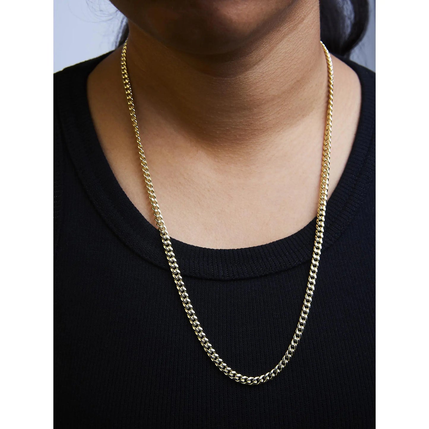 Semi-Solid 14K Yellow Gold 4.5mm Miami Cuban Chain Necklace - Unisex Chain by Anti Spier