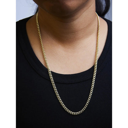 Semi-Solid 14K Yellow Gold 4.5mm Miami Cuban Chain Necklace - Unisex Chain by Anti Spier