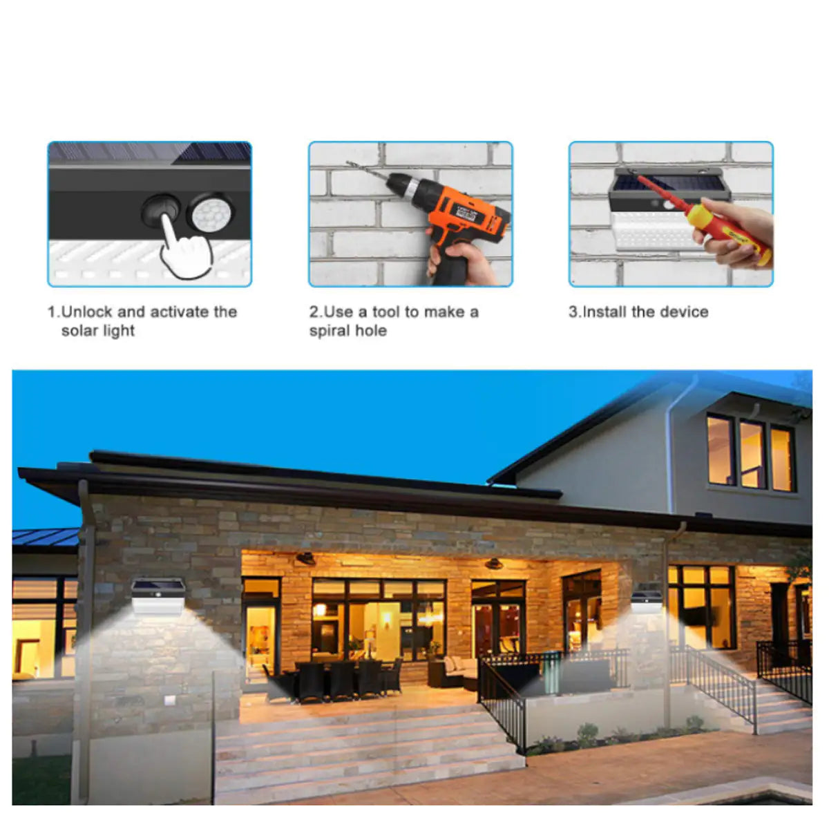 Lumina 206 LED Cluster Lights With Solar Power And Motion Sensor by Anti Spier
