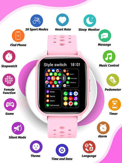 Kids Smart Watch Girls Boys, Smart Watch for Kids Game Smart Watch Gifts for 4-16 Years Old with Sleep Mode 20 Sports Modes 5 Games Pedometer Birthday Gift for Boys Girls (Pink) Pink by Anti Spier