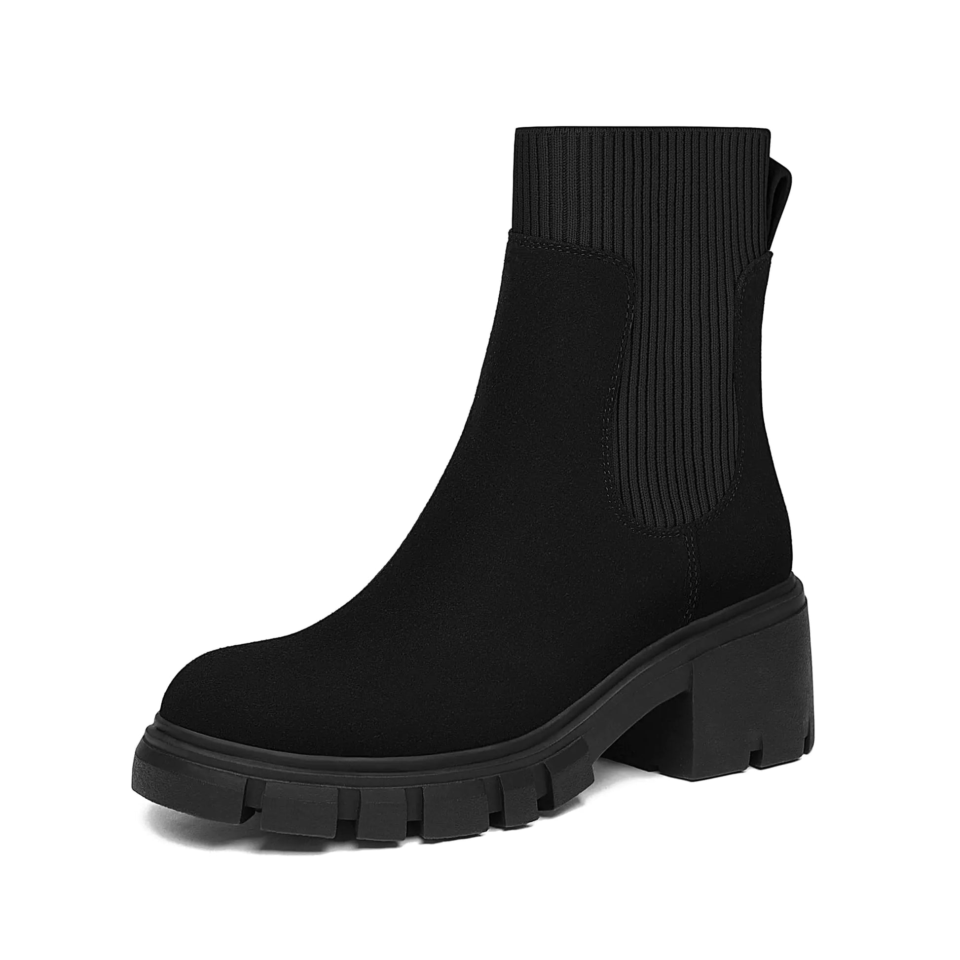 Athlefit Women's Chelsea Boots Fashion Slip on Platform Ankle Boots Lug Sole Chunky Booties 8 02black by Anti Spier