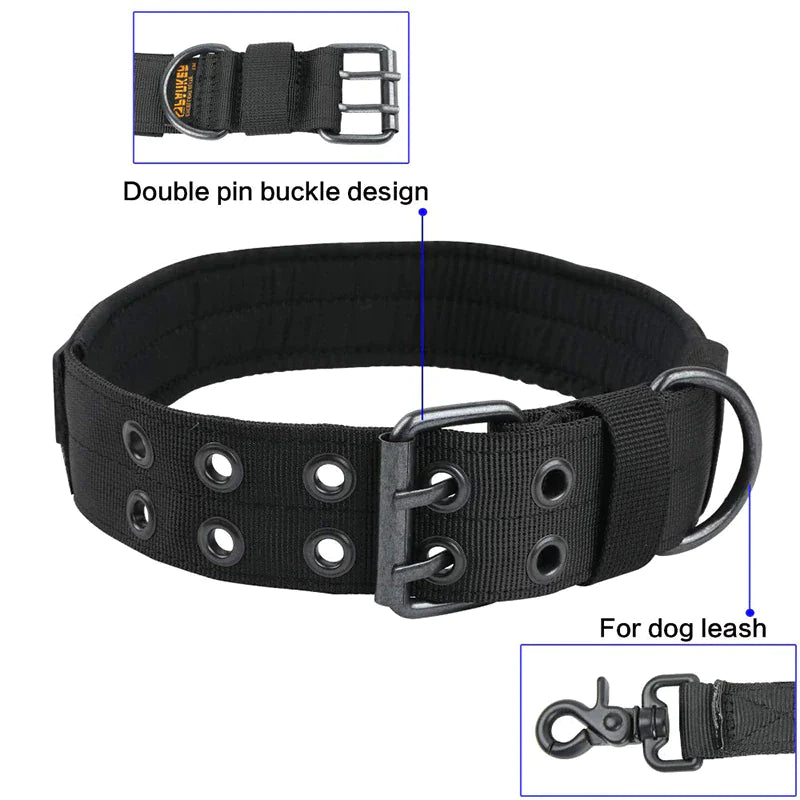 2" Wide Tactical Heavy Duty Nylon Large Dog Collar K9 Military With Metal Buckle by Anti Spier