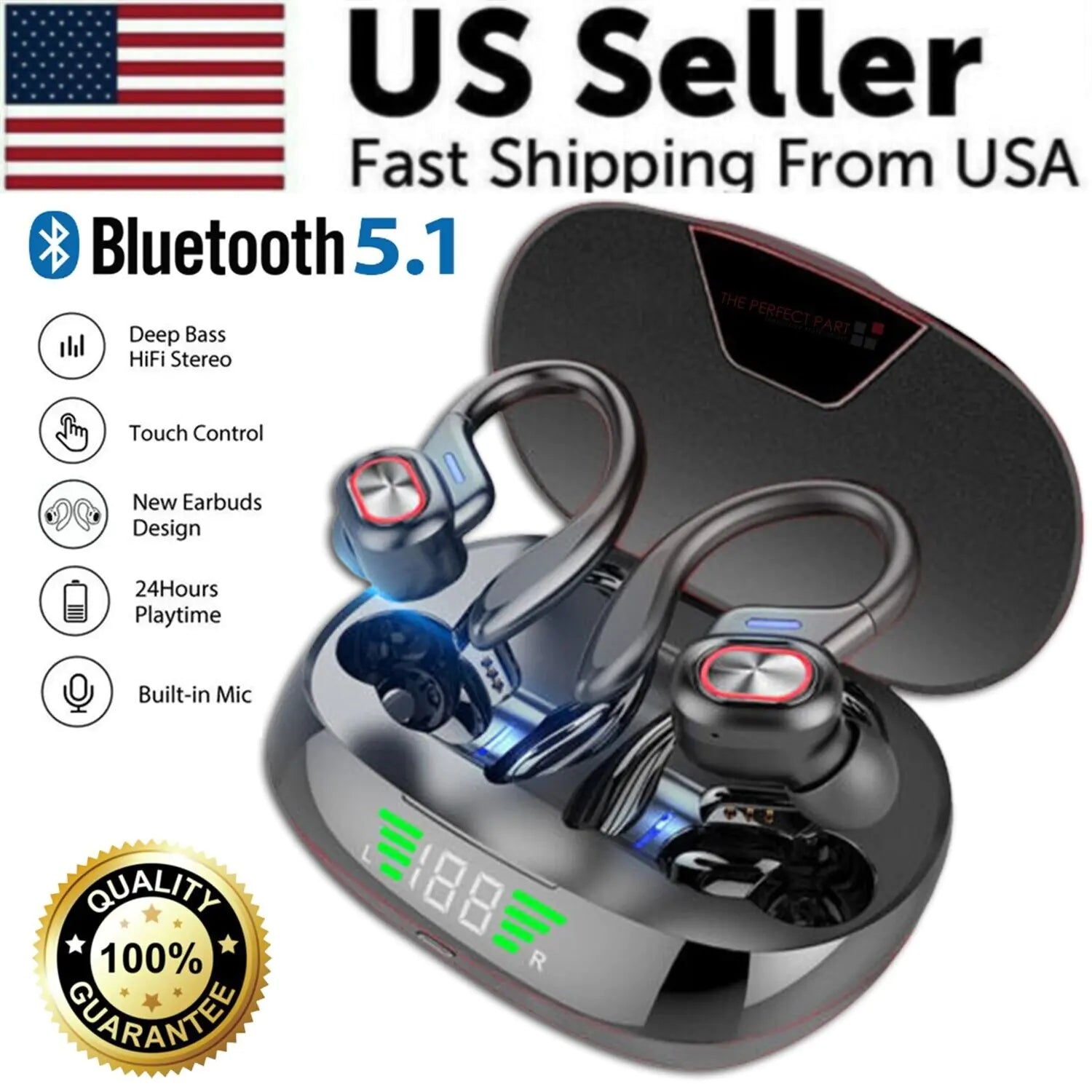 Bluetooth Headset 5.1 True Wireless Earphones Earbuds Headphones HiFi Sport TWS by Anti Spier