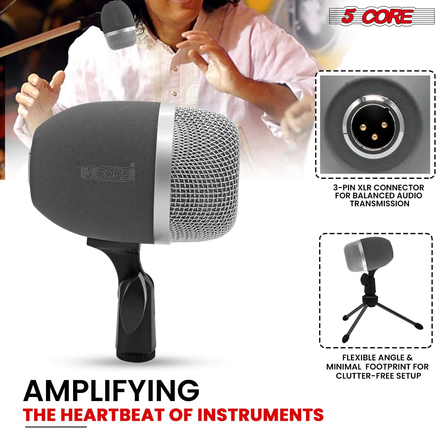 5Core Tabla Microphone Set Uni-Directional XLR Kick Snare Bayan Dayan Instrument Mic by Anti Spier