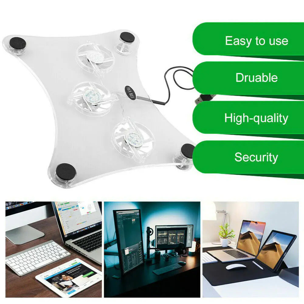 3 Fans USB Cooler Cooling Pad Stand LED Light Radiator For Laptop PC Notebook by Anti Spier