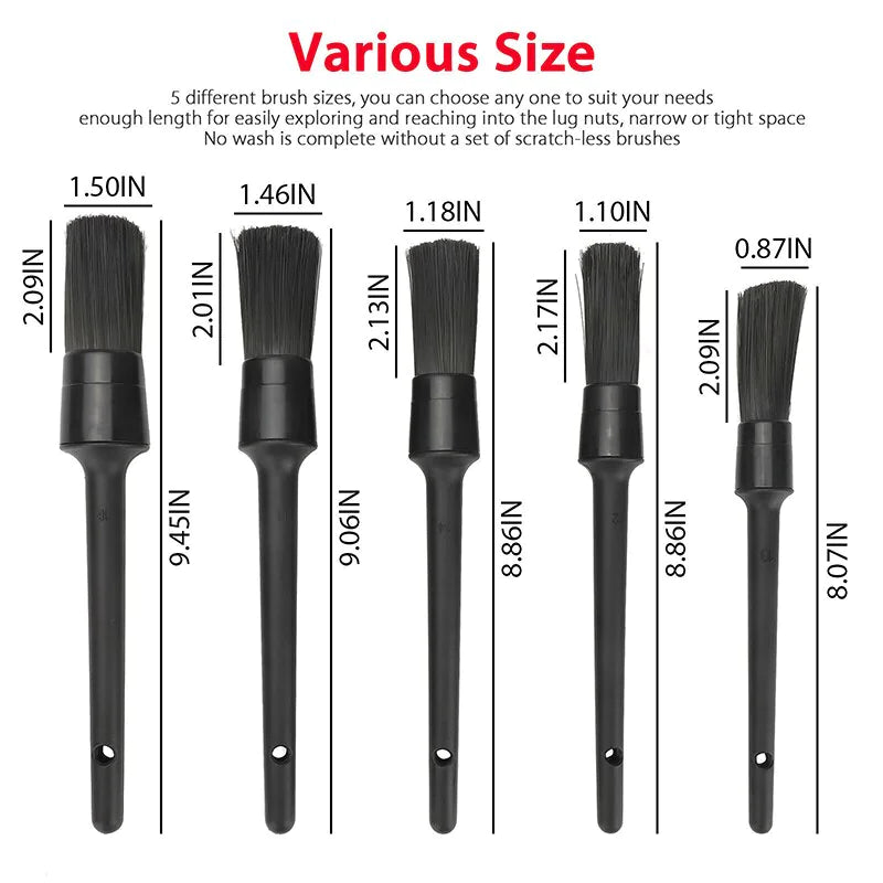 5PC Car Detailing Brush Kit Boar Hair Vehicle Auto Interior For Wheel Clean Sets by Anti Spier