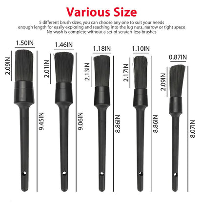 5PC Car Detailing Brush Kit Boar Hair Vehicle Auto Interior For Wheel Clean Sets by Anti Spier