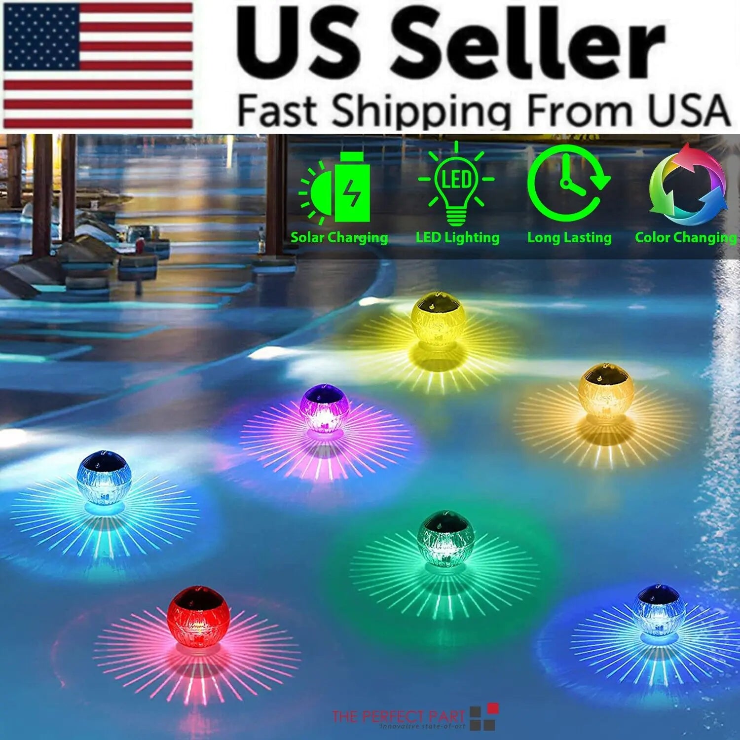 Outdoor Solar LED Floating Light Garden Pond Pool Lamp Rotating RGB Color Change by Anti Spier