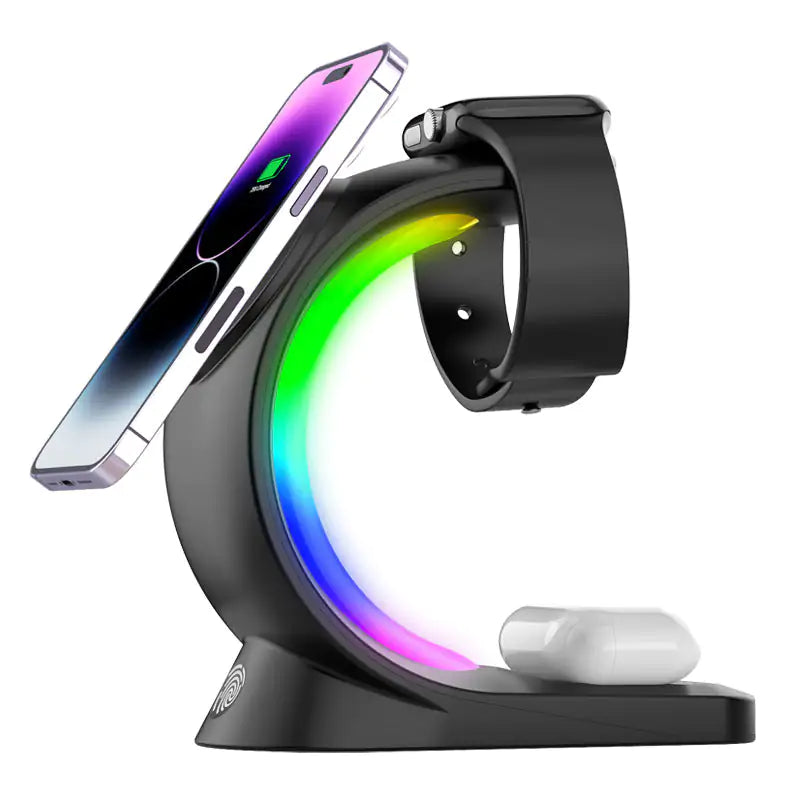 4 In 1 Magnetic Wireless Charger Fast Charging For Smart Phone Atmosphere Light Charging Station For Airpods Pro I-phone Watch by Anti Spier