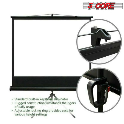 5Core Projector Screen with Tripod Stand 72" 4:3 Ultra HD Anti-Crease Indoor Outdoor Projection by Anti Spier