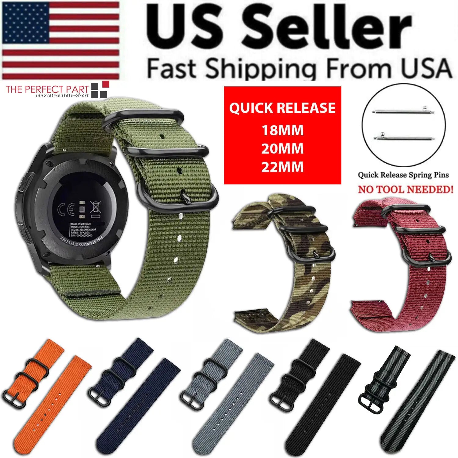 18mm 20mm 22mm Durable Military Woven Nylon Wrist Watch Band Quick Release Strap by Anti Spier