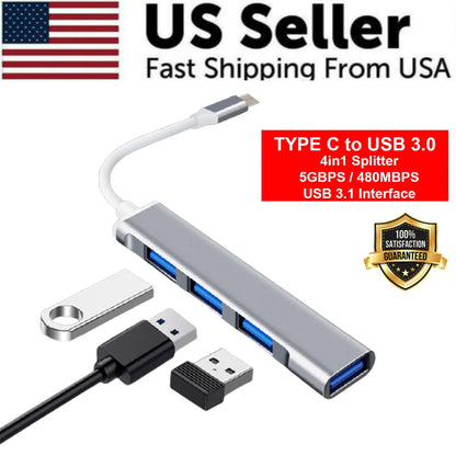 USB-C Type C to USB 3.0 4 Port Hub Splitter For PC Mac Phone MacBook Pro iPad by Anti Spier