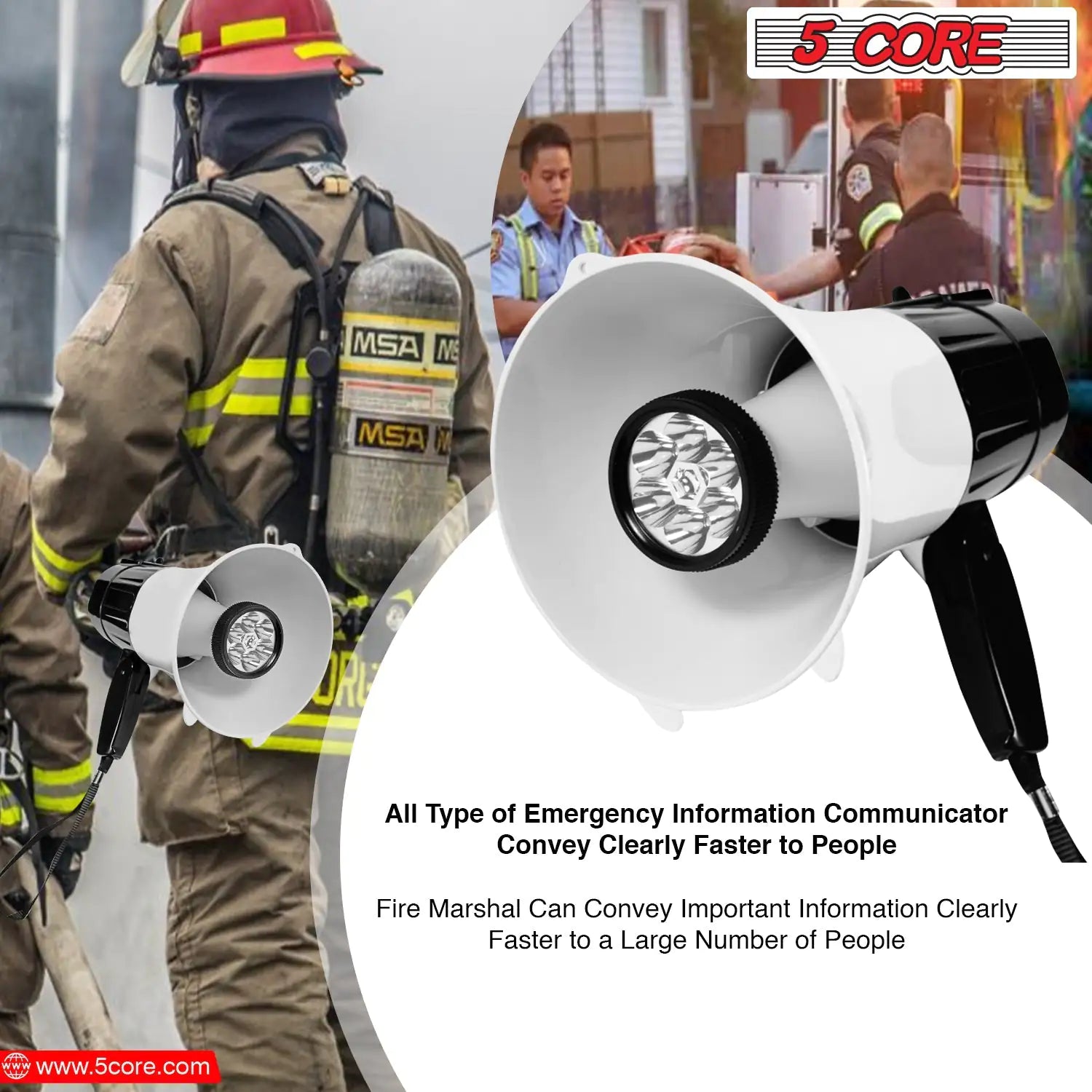 5Core Megaphone Bullhorn Speaker 30W LED Bull Horn Battery Power Cheer Megafono 800 Yard by Anti Spier