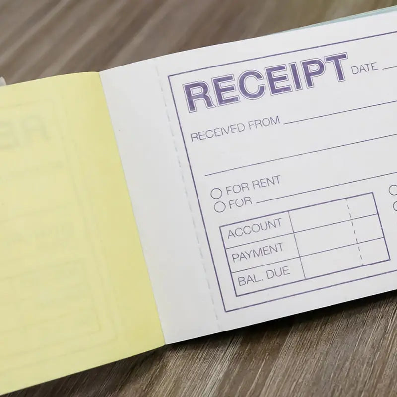 50 Sets 7 1/2" x 2 3/4" 2-Part Carbonless Cash or Rent Receipt Book by Anti Spier