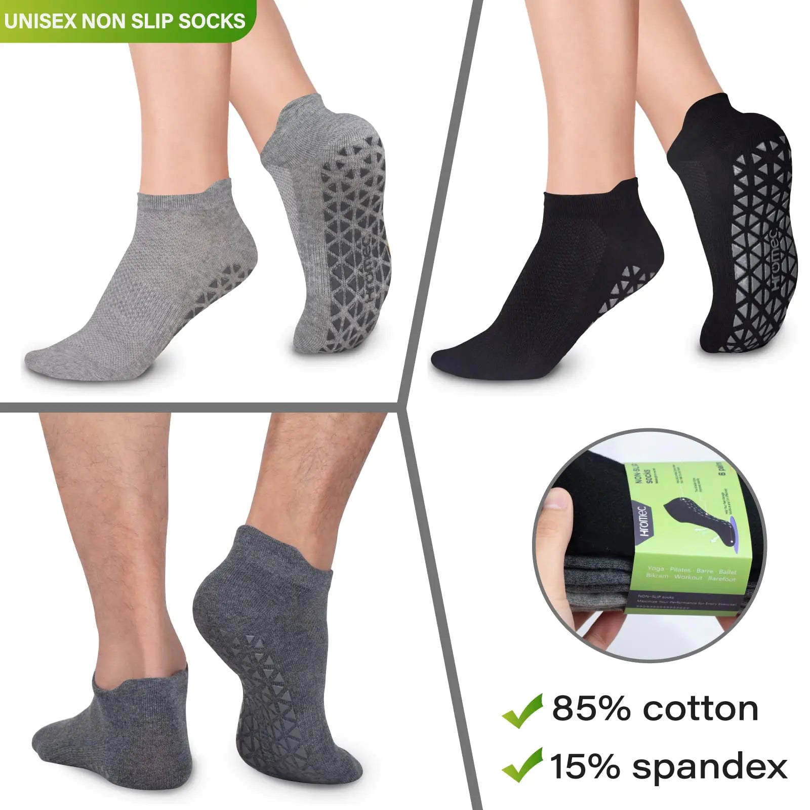 Non Slip Yoga Socks with Grips for Pilates, Ballet, Barre, Barefoot, Hospital Anti Skid Socks for Women and Men Small 6 Pairs-2 Black/2 Dark Gray /2 Gray by Anti Spier