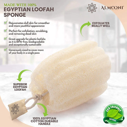 Almooni Egyptian Loofah Exfoliating Body Scrubber, Natural Real Egyptian Shower Loofah Sponge Body Scrubber for Women and Men, for Body and Face That Will Get You Clean - 2 Count (1 Pack) 2 Count (Pack of 1) by Anti Spier