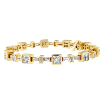 14K Yellow Gold 6 3/4 Cttw Princess and Baguette-Cut Diamond Tennis Bracelet (H-I Color, VS2-SI1 Clarity) - Size 7 by Anti Spier