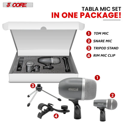 5Core Tabla Microphone Set Uni-Directional XLR Kick Snare Bayan Dayan Instrument Mic by Anti Spier