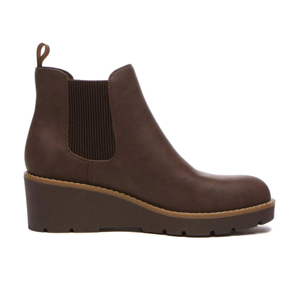 Athlefit Women's Chelsea Wedge Boots Elastic Platform Lug Sole Slip on Wedge Ankle Booties 6.5 Brown by Anti Spier