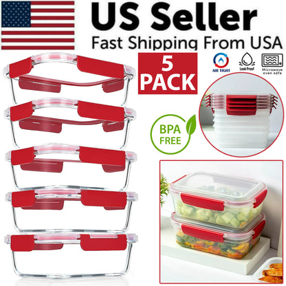 5 Pack Stackable Food Storage Containers Airtight & Leakproof Set Snap Lock Lids by Anti Spier